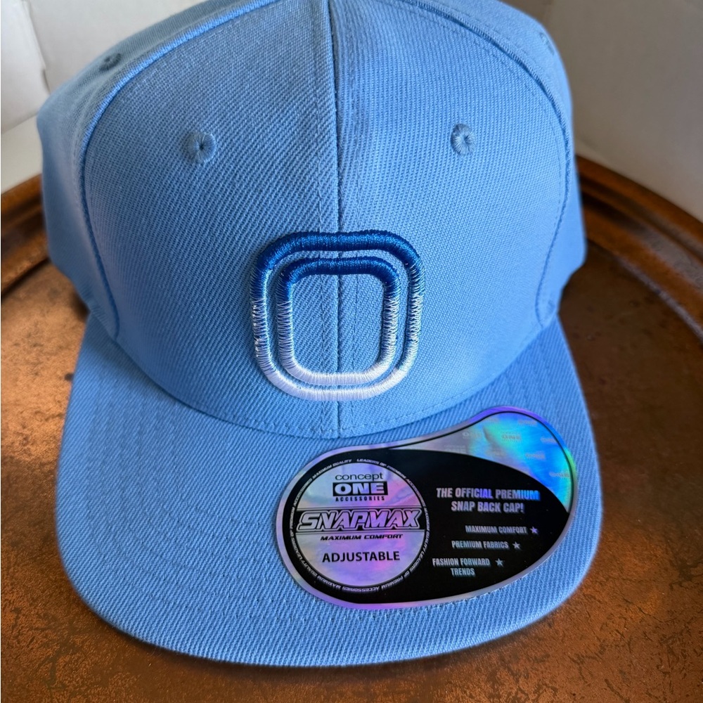 Light Blue Snapback Hat with Embroidered 'O' Overtime Hat